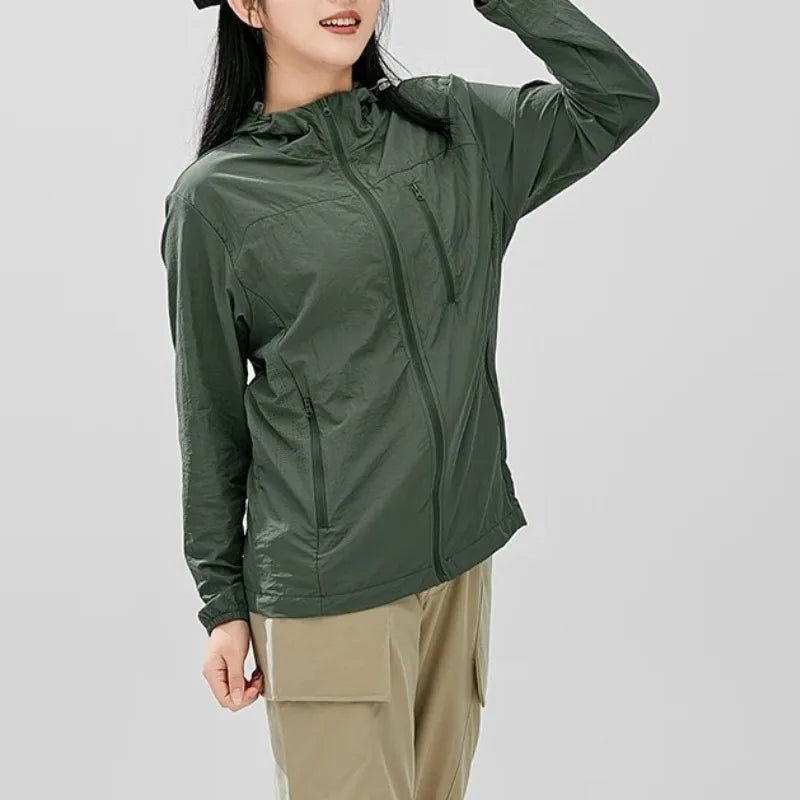 Lente Zomer Dames Effen Capuchon Rits Zakken Lantaarn Lange Mouw Cardigan