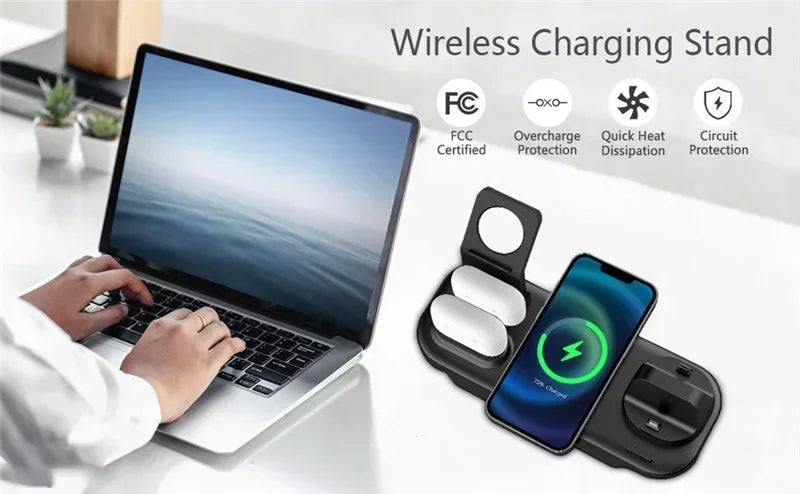 6-in-1 15W draadloze opladerstandaard voor iPhone 16, 15, 14, Samsung, Xiaomi, Apple