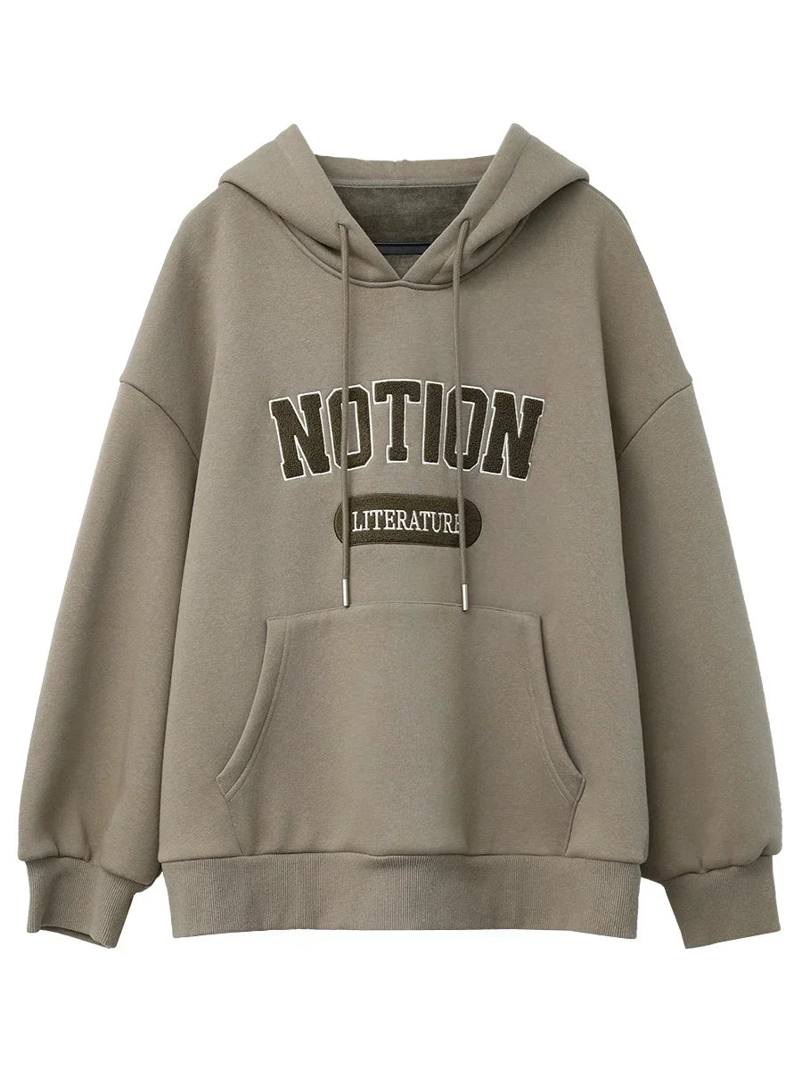 Chic VEN Women Sweatshirts Loose Casual Oversized Hooded Letter Patch Hoodie Female Fleece Woman Top