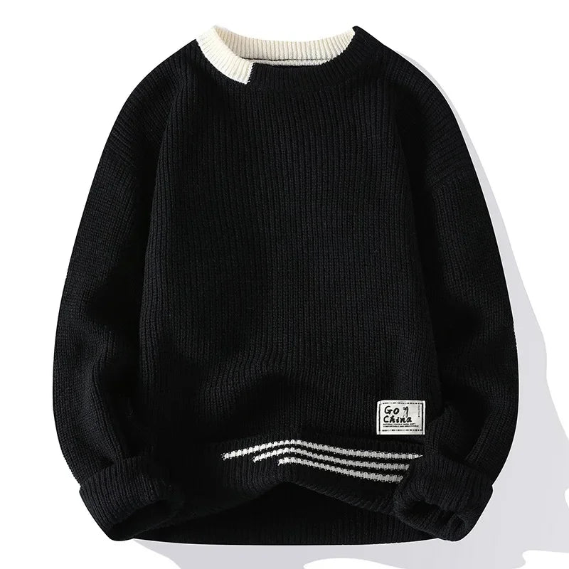 Casual round Neck Knitted Sweater Men s Base Layer Trendy Autumn Winter Style