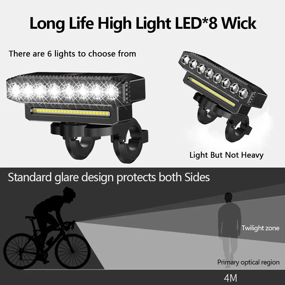 5 8 LED Fiets Koplamp USB Oplaadbaar 130dB Fietshoorn Gemakkelijk te gebruiken