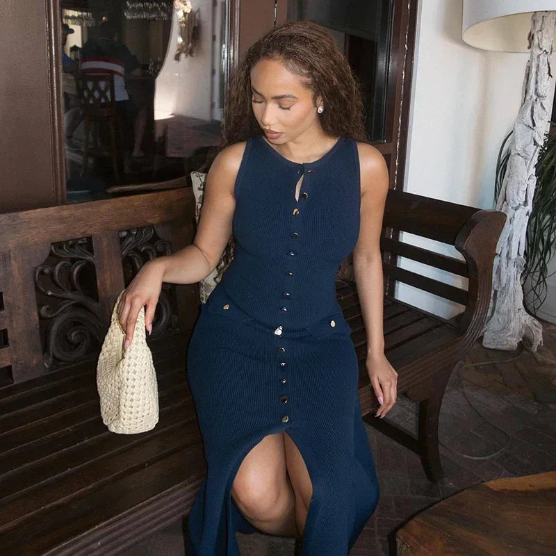 Elegante mouwloze enkelrijs geribbelde truien lange jurk voor dames hoog