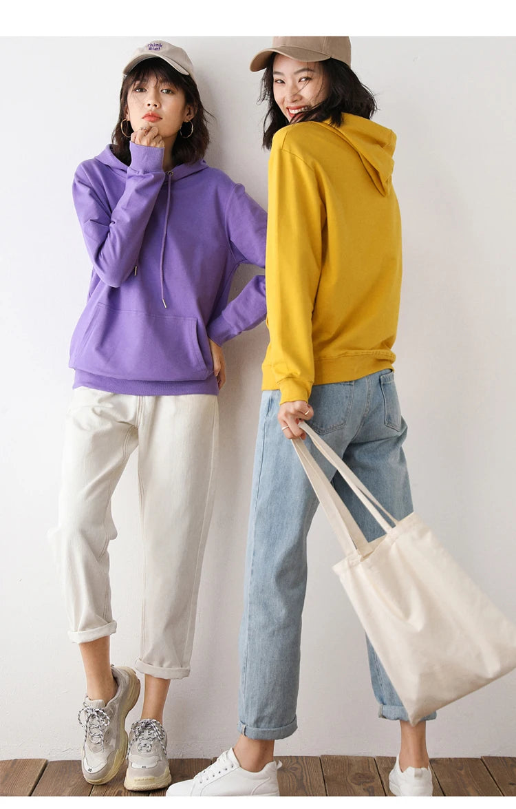 Dames Hoodies 100% Katoen Lente Herfst Losse Lange Mouwen Truien Effen