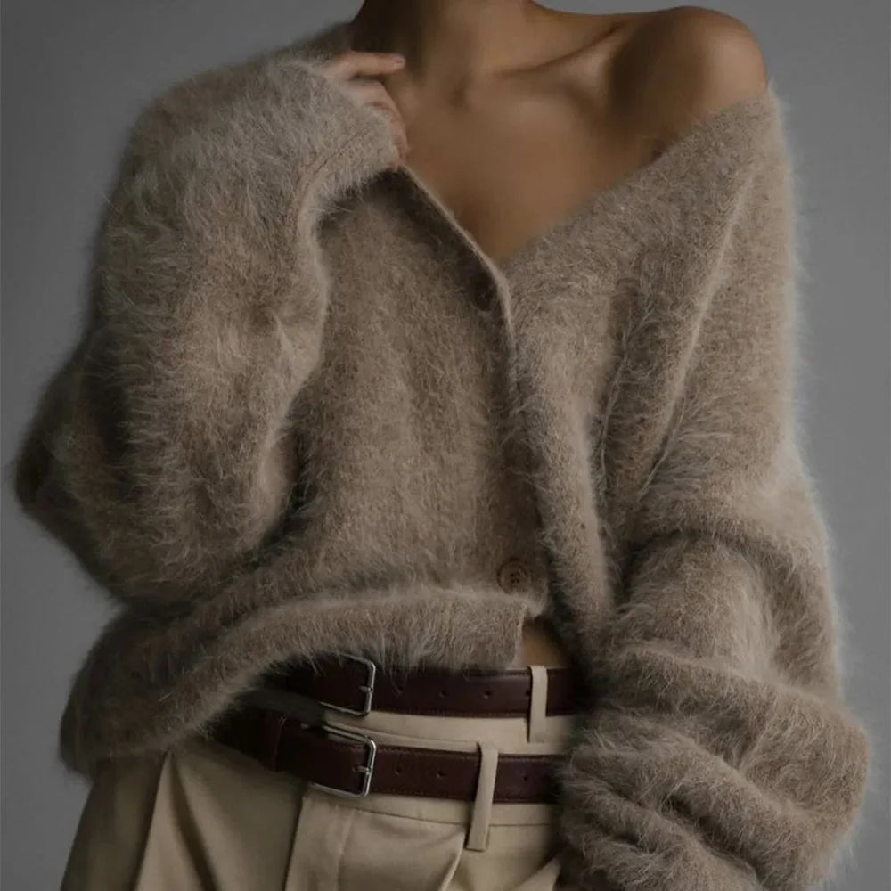 Женский вязаный кардиган Talenza из толстой кашемировой шерсти, шикарный однобортный с V-образным вырезом