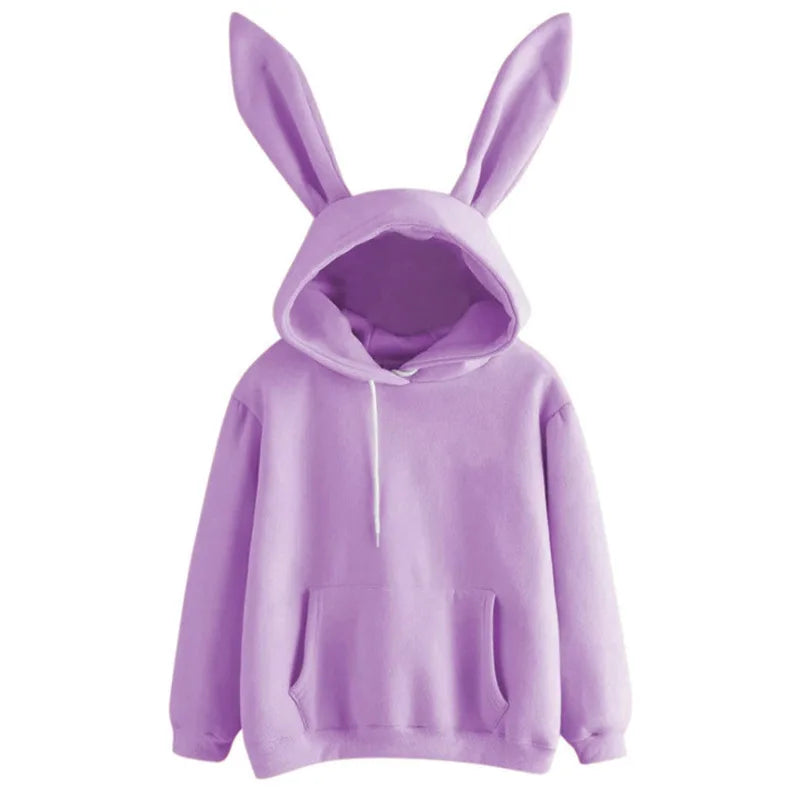 Herfst- en winterkleding voor dames Harajuku Wei hooded rabbit hoodie effen kleur