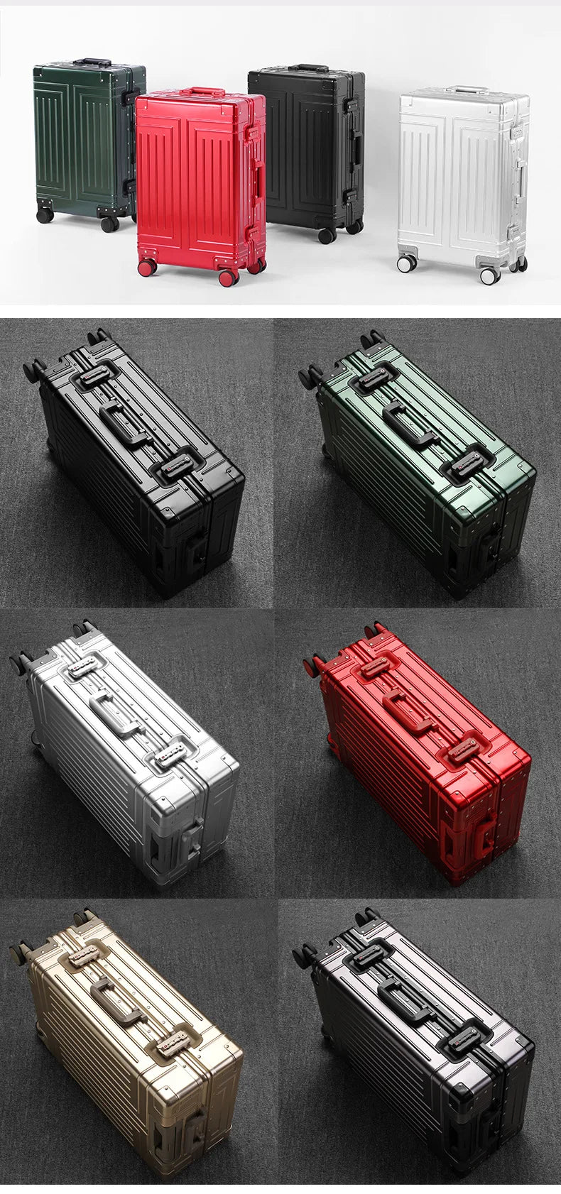 20 24 26 30 Inch Aluminum Trolley Suitcase Waterproof Metallic Cabin Luggage