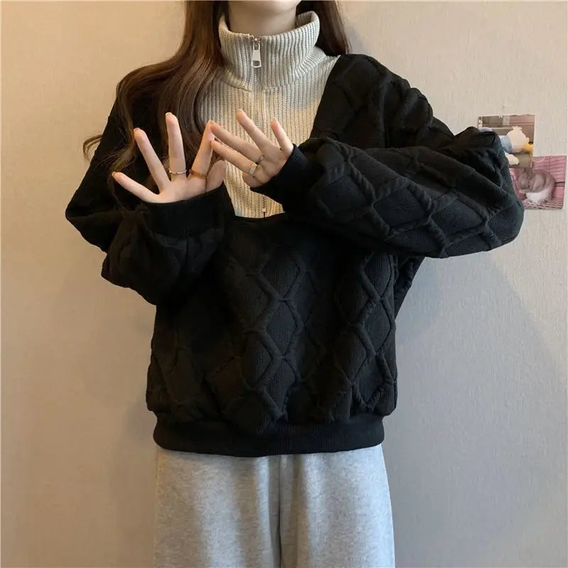 Driedimensionale sweatshirt met rits voor dames, herfst- en wintertop