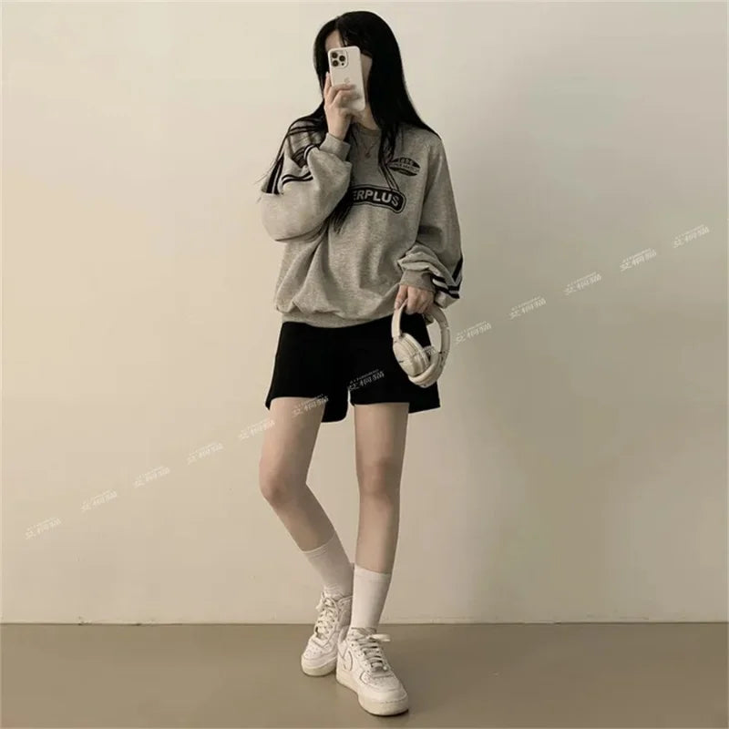 American Thin Round Neck Sweatshirt Women in Spring Autumn Korean Loose Versatile Top