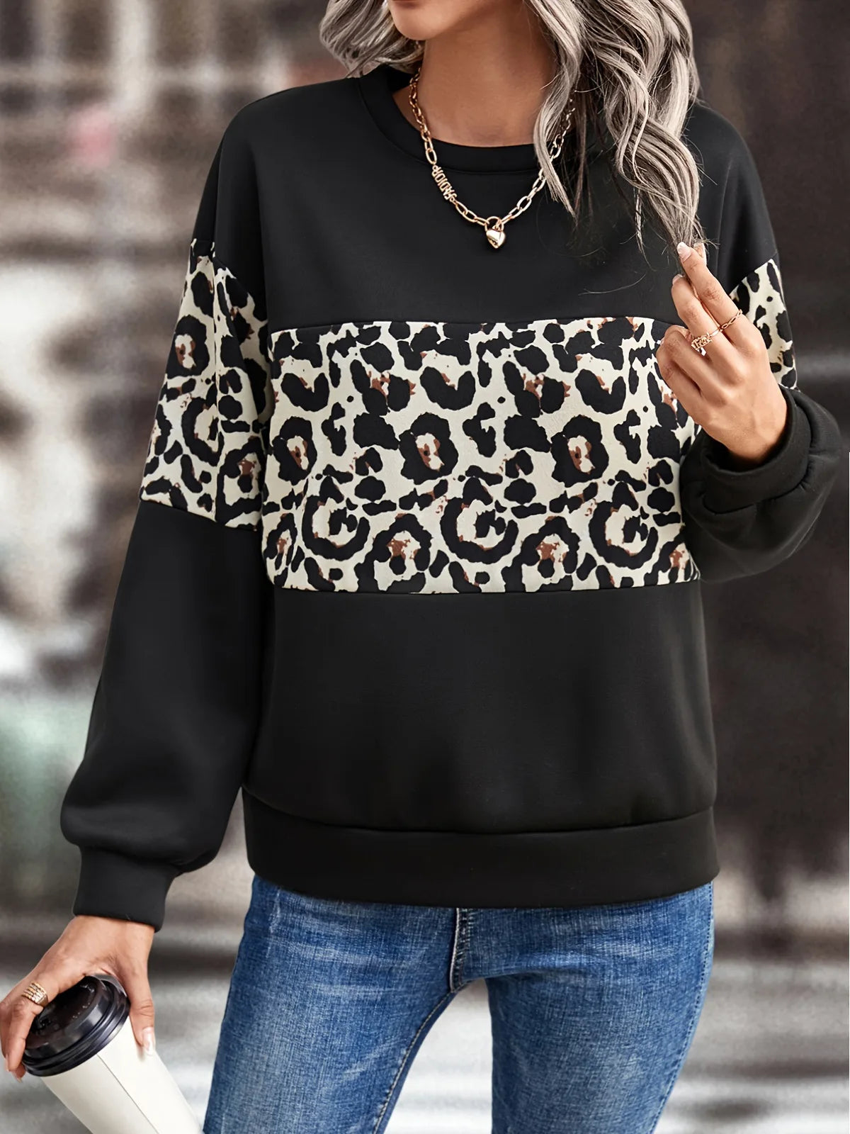 Herfstmode Print Losse Ronde Hals Luipaardprint Lange Mouwen Temperament Woon-werkverkeer Dames Losse