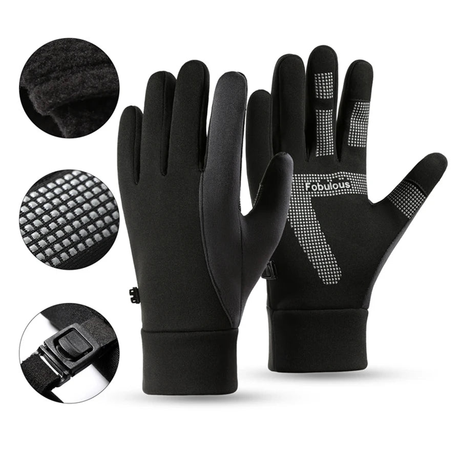 Winterfiets handschoenen voor heren, antislip, touchscreen compatibel, winddichte voering