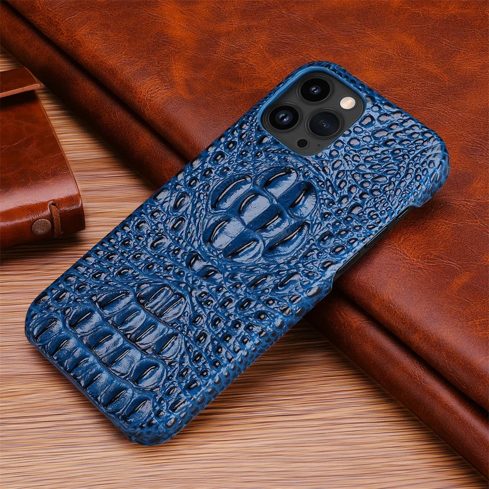 Leren telefoonhoesje voor iPhone 15 Pro Max hoesje met 3D krokodillenpatroon