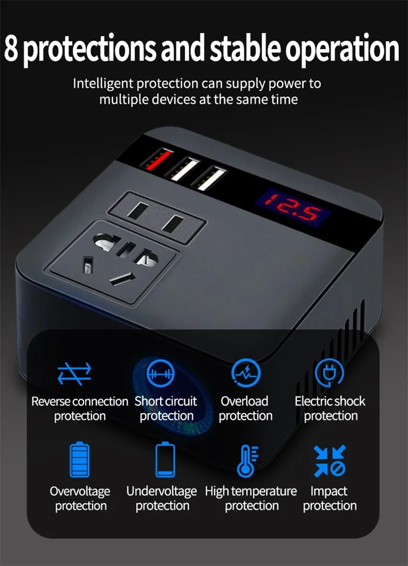 Car Inverter 150w Peak Dc12v 24V to 110v 220v LED Display Sockets Power Inverter