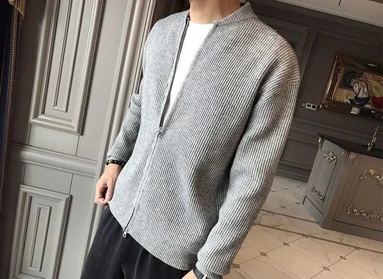 Man Clothes Coat Zipper Plain Knitted Sweaters for Men Jacket Zip up Cardigan