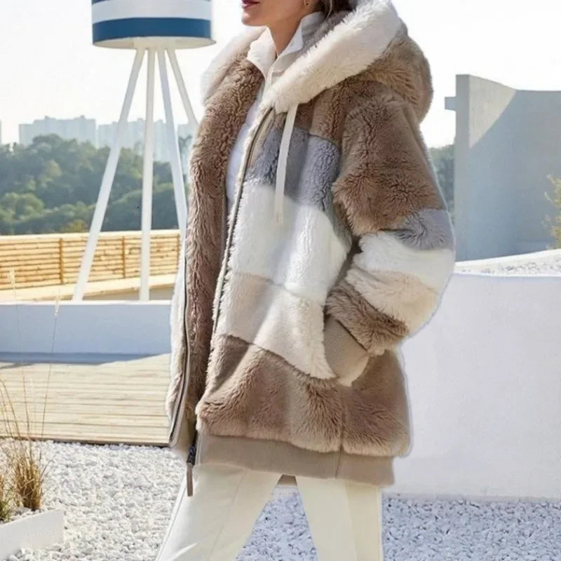 Oversized jas voor dames, herfst/winter, warme, zachte capuchon met capuchon