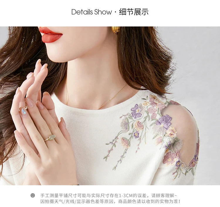 Летний вязаный свитер с цветочной вышивкой, женский пуловер, повседневная мода для женщин