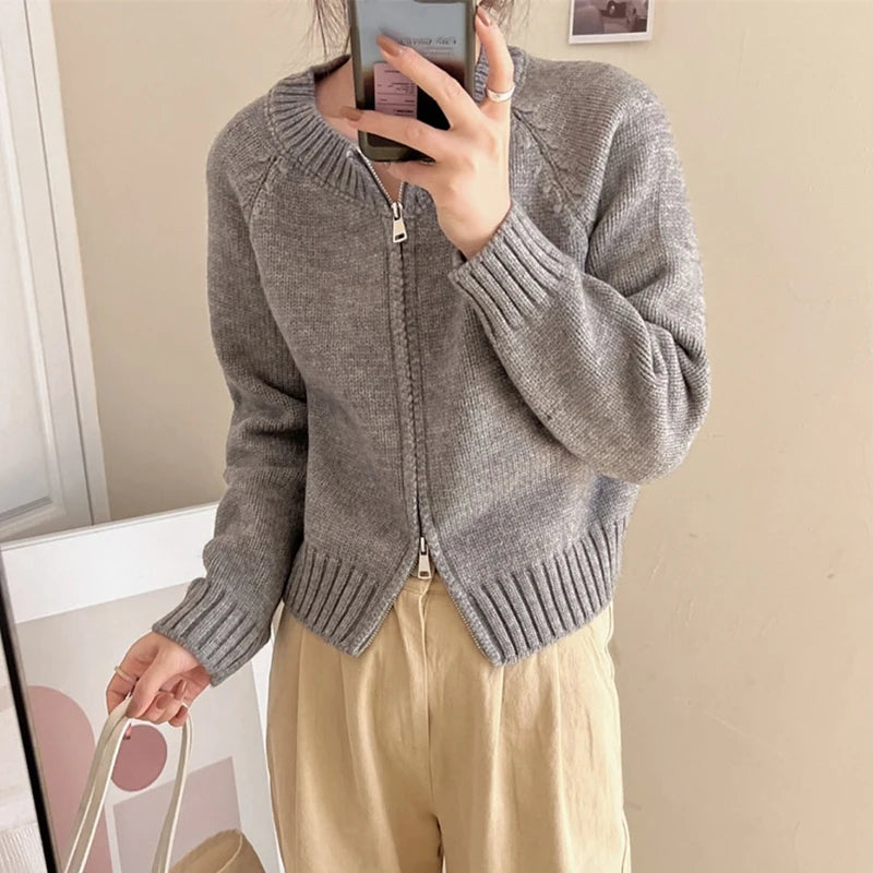 Heliar Dames Effen Rits Gebreide Cardigan Truien Casual Breiwerk Jas Lang