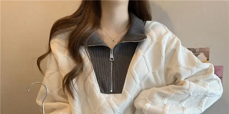 Driedimensionale sweatshirt met rits voor dames, herfst- en wintertop