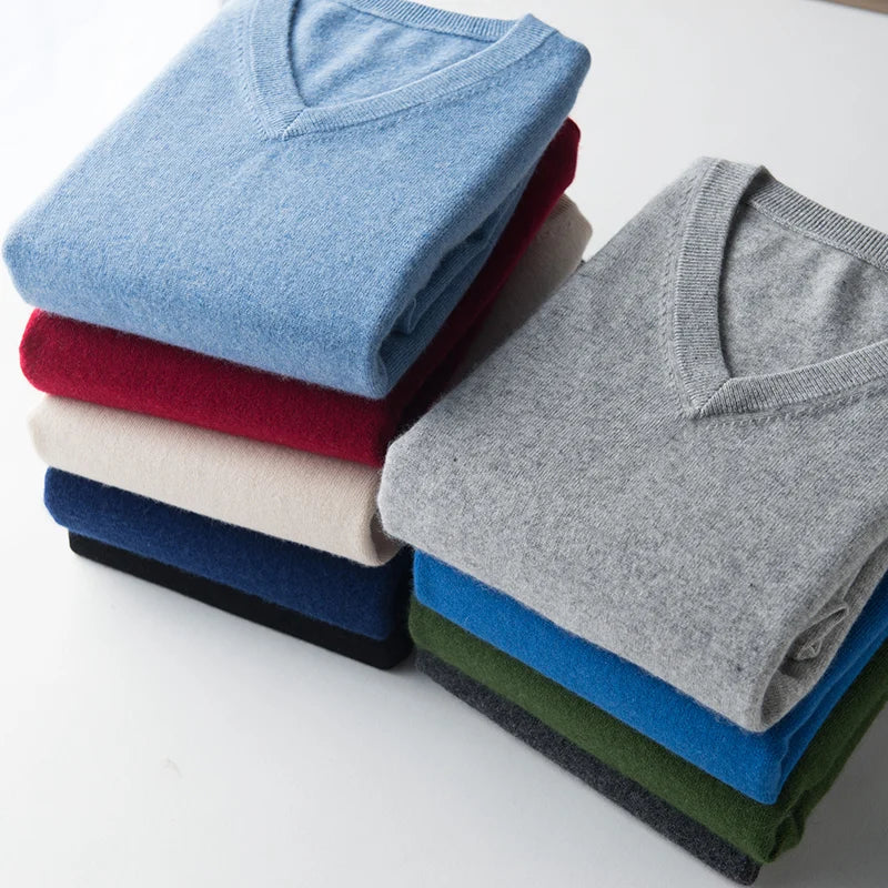 Classic Pullover V Neck Sweater Men Autumn Winter Cashmere Cotton Blend Warm Jumper Clothes Pull