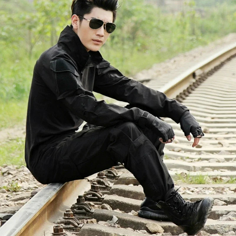 Woodland Camouflage Uniform Tactical Combat Suit Airsoft War Game Clothing Shirt + Pants Elbow