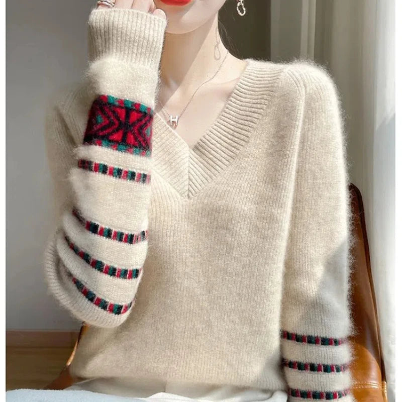 Женская одежда Осень Зима Однотонный пуловер с длинным рукавом