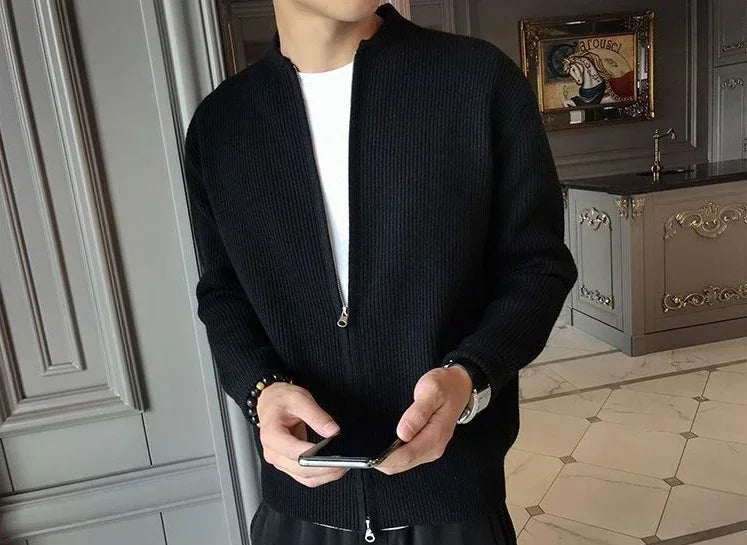 Man Clothes Coat Zipper Plain Knitted Sweaters for Men Jacket Zip up Cardigan
