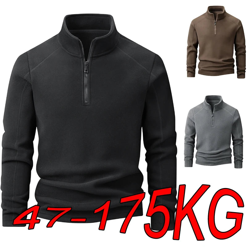 Plus Velvet Sweater Men s L 9XL Large Size Winter Polar Fleece Stand up Collar Half zipper Long