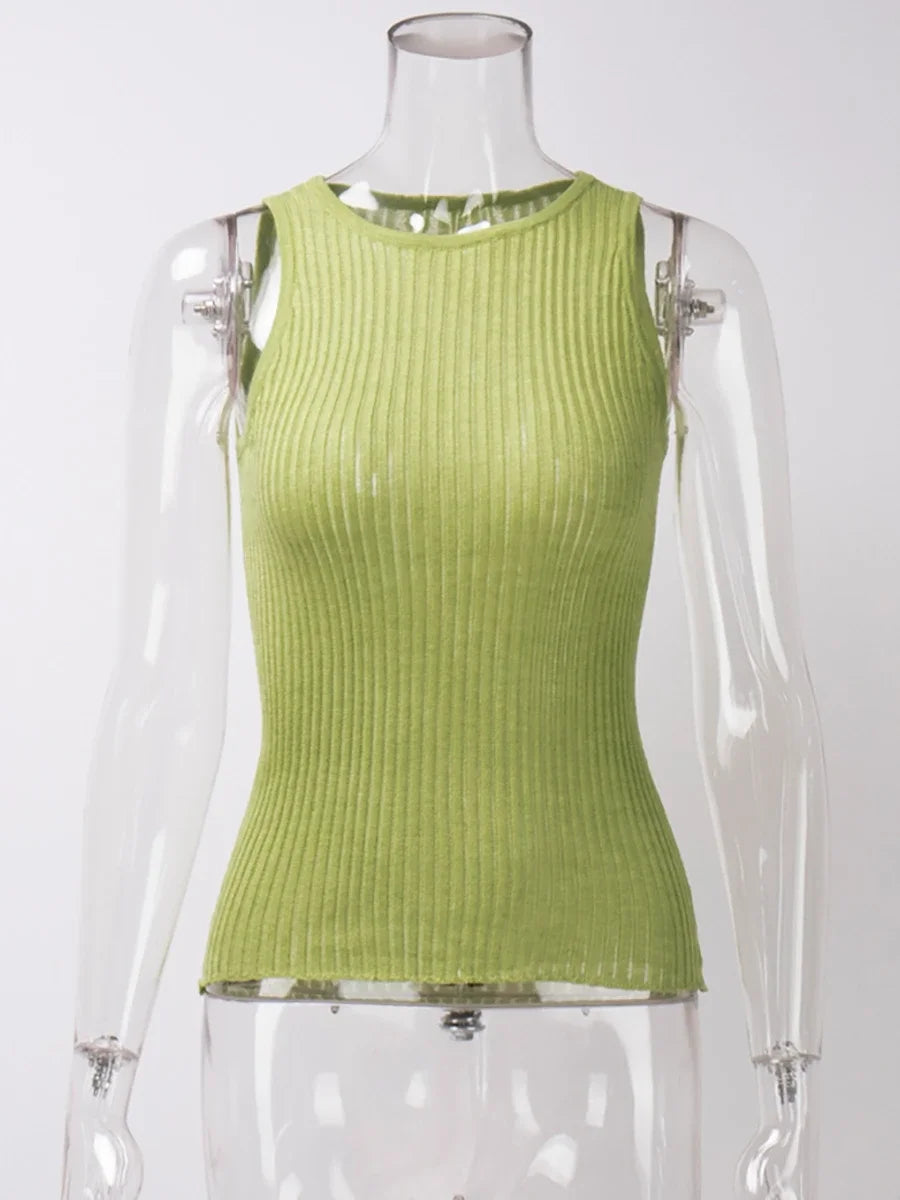 Bornladies Fashion Witte Wol Doorschijnende Dames Tanks Tops Outfit Mouwloos