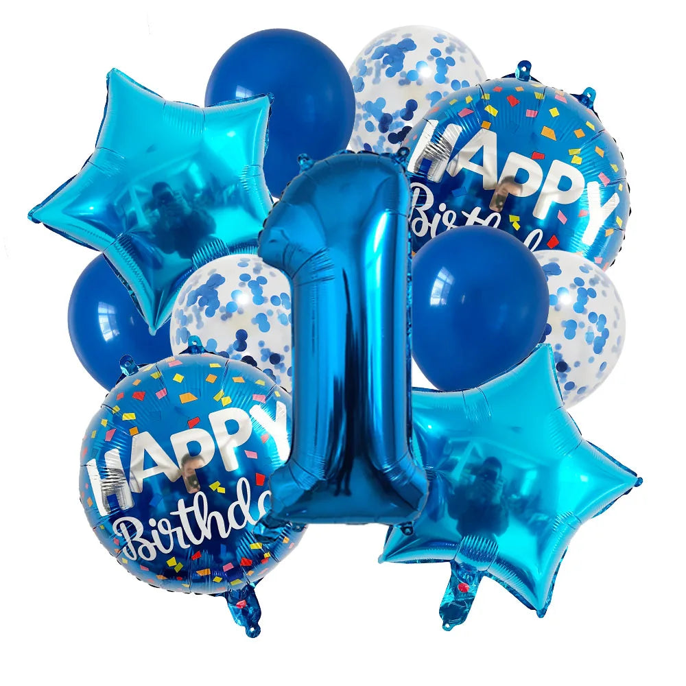 13pcs bag Blue Balloons Mixed Number Balloons Birthday Party Decorations Boys