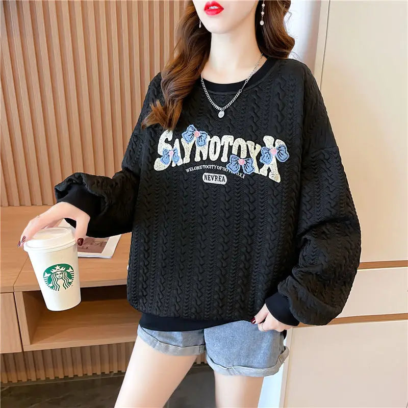 Hoodie Women s Korean Version Loose and Versatile Jacquard Design Lazy Style Thin Jacket