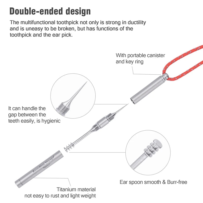 Boundless Voyage Portable Mini Titanium Toothpicks Holder Ear Wax Removal