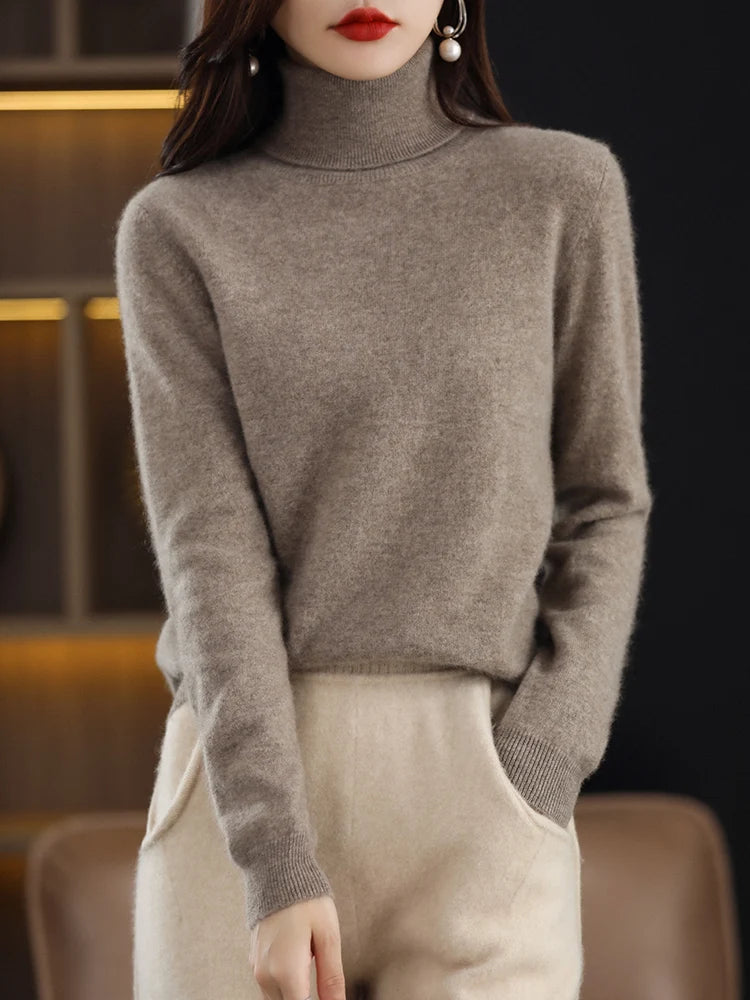Женские кашемировые свитера с длинными рукавами, свободные женские водолазки, модные пуловеры