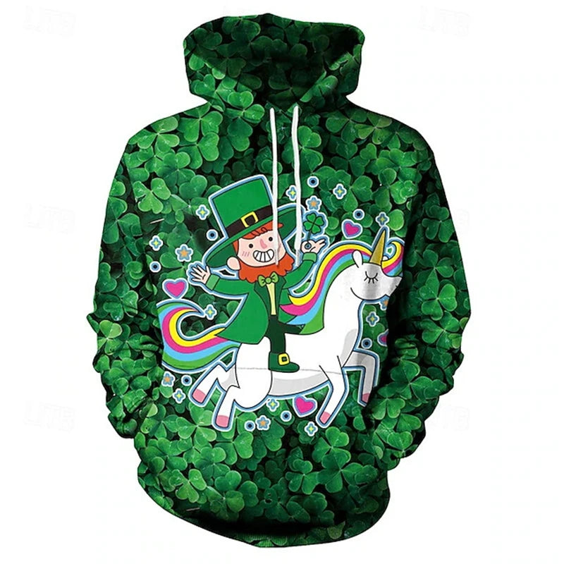 Men Hoodies St. Patricks Day Clothing 3D Print Green Clover Hat Graphic Hooded