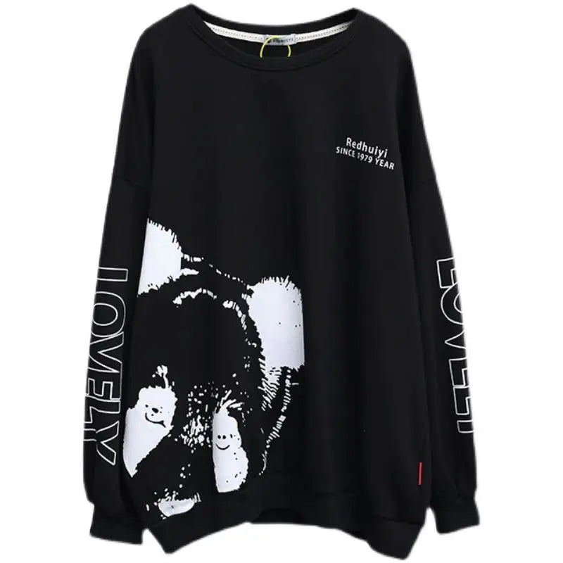 Kawaii Cartoon Letter Print Oversized Streetwear Female Sweatshirt Korean Fashion Casual Long Sleeve