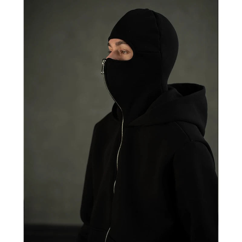Men s Double Hat Mask Zipper Design Winter Windproof Hoodie Sports Jacket