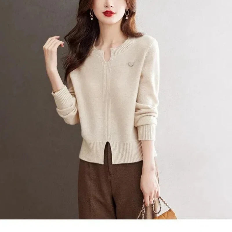 Kantoordames Dameskleding Herfst Winter O-hals Effen Kleur Trui Lang