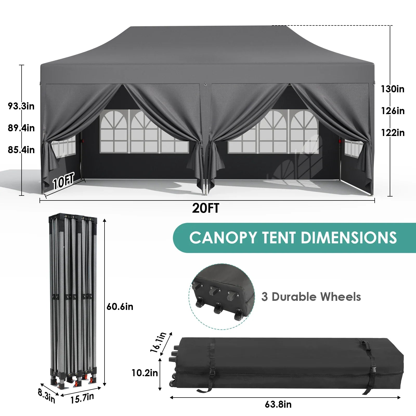 Pavilion Popup Gazebo 3x6m Waterproof Folding Gazebo Tent Party Tent with 4 Side