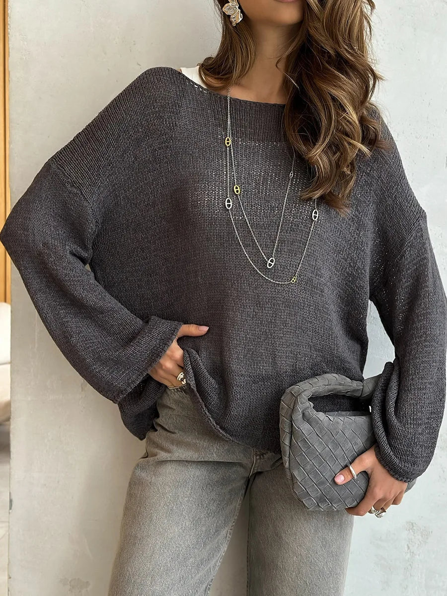 Bornladies Simple Solid Color Long Sleeved Sweater Women s Spring Knitted Hollow