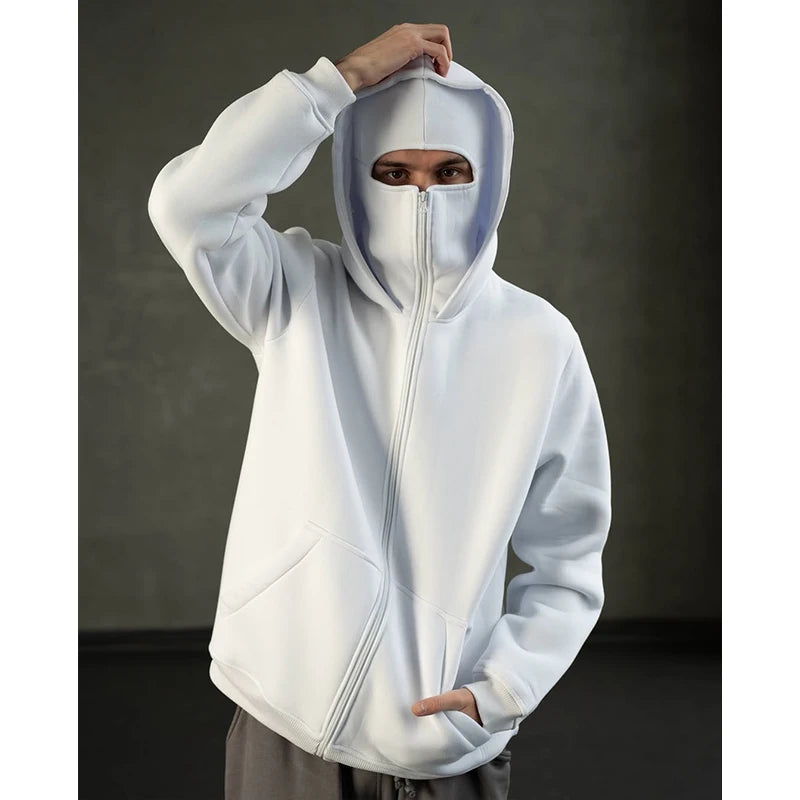 Men s Double Hat Mask Zipper Design Winter Windproof Hoodie Sports Jacket