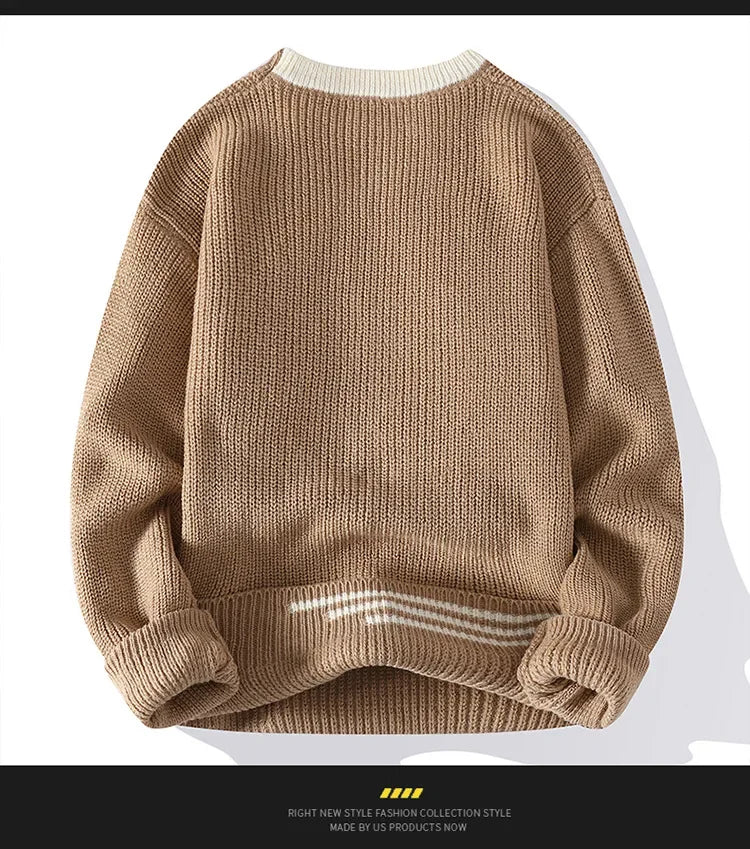 Casual round Neck Knitted Sweater Men s Base Layer Trendy Autumn Winter Style
