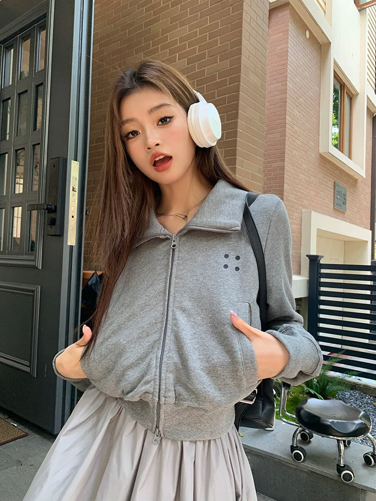 Coltruien voor dames, effen ritsontwerp, chique Koreaanse stijl, eenvoudig