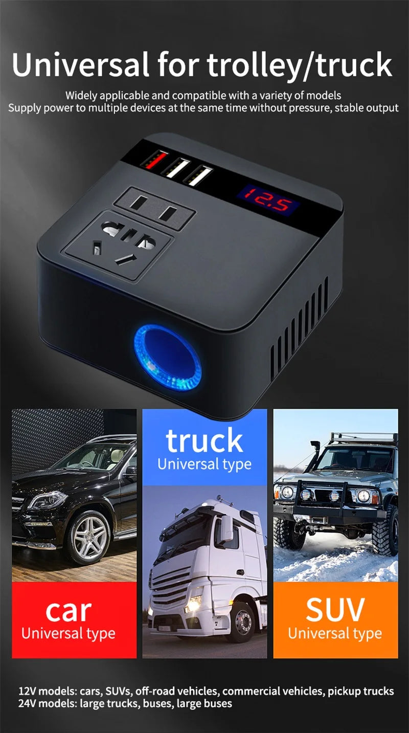Car Inverter 150w Peak Dc12v 24V to 110v 220v LED Display Sockets Power Inverter