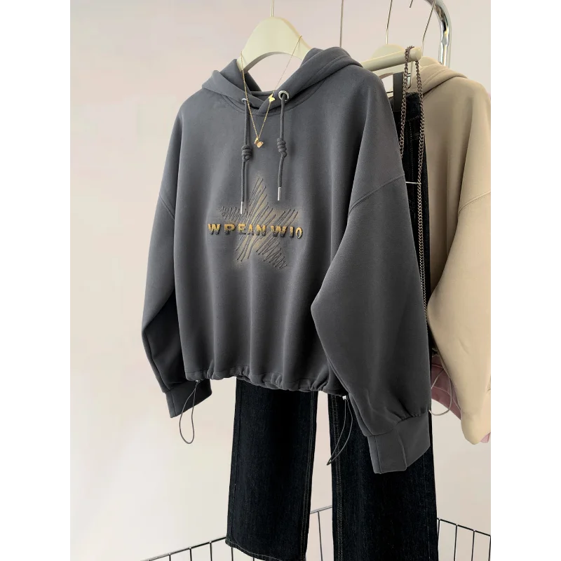 American Retro Hooded Sweatshirt Women in Spring and Autumn Design Feel Loose and Lazy Versatile Top