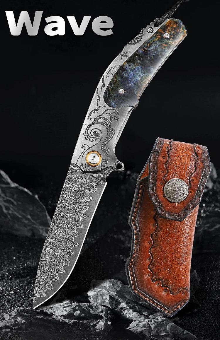 Handmade Damascus Steel Pocket Knife, Men s and Women s Folding Knife, Outdoor