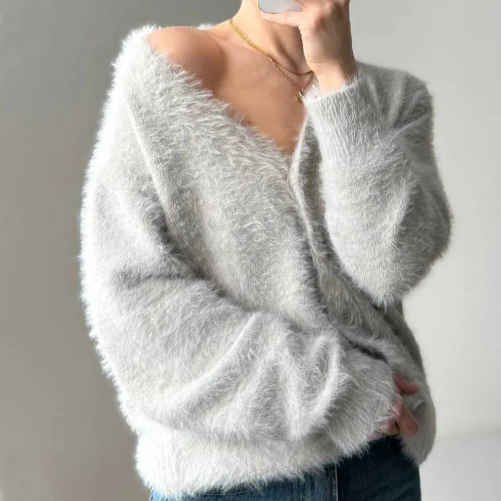 Женский вязаный кардиган Talenza из толстой кашемировой шерсти, шикарный однобортный с V-образным вырезом