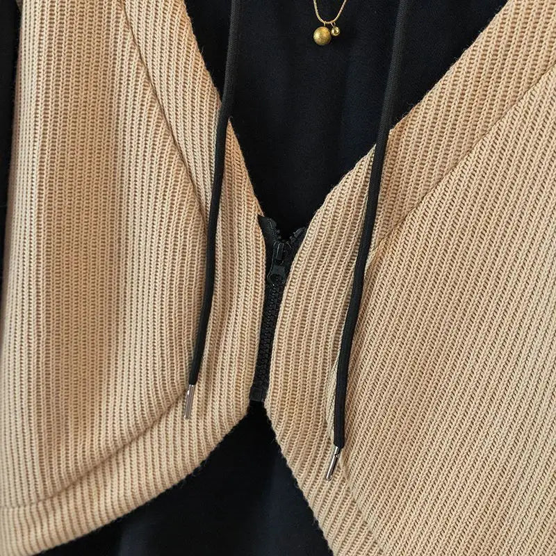 Hooded Fake Two-piece Spliced lange mouwen Sweatshirt Herfst en Winter Slim Top