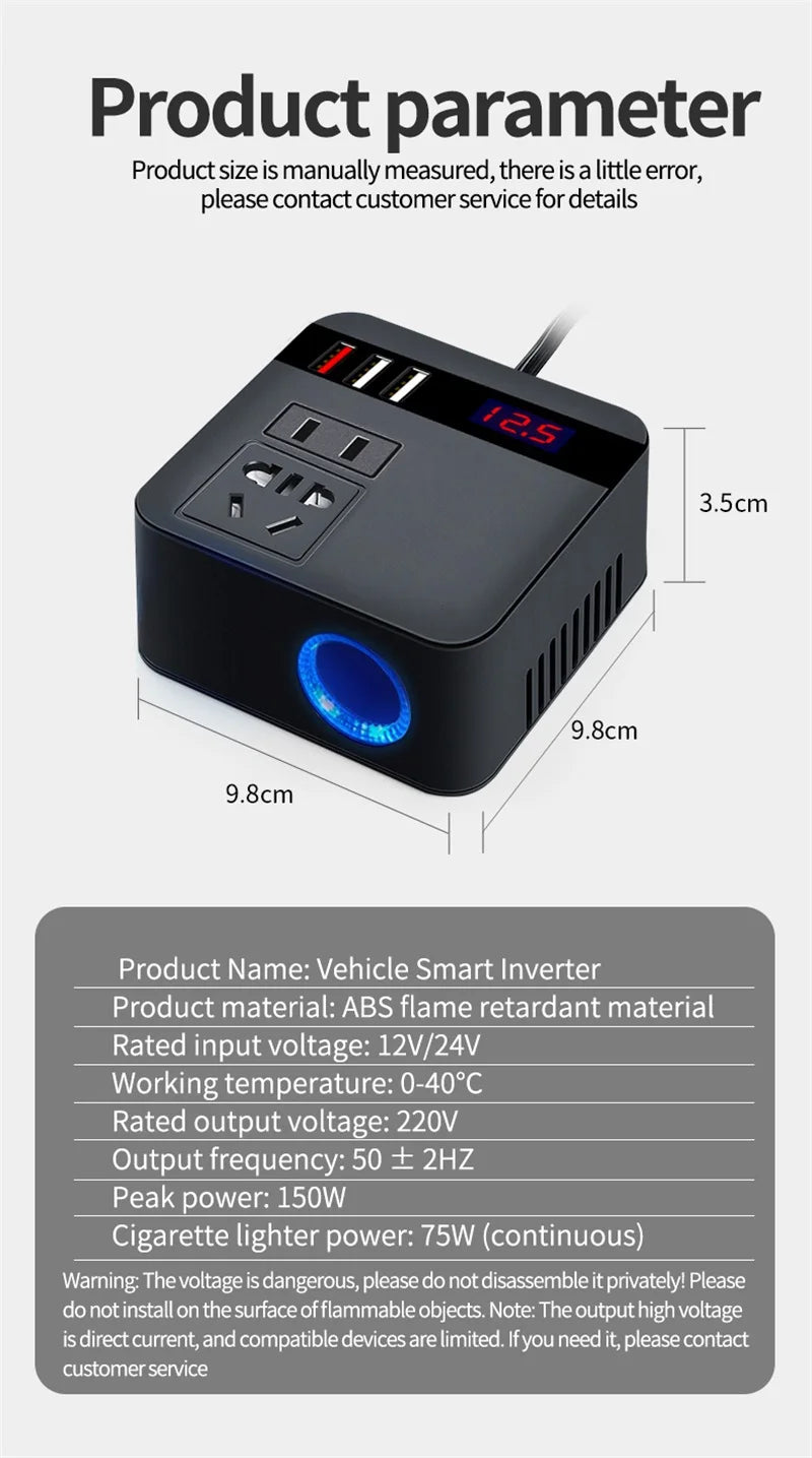 Car Inverter 150w Peak Dc12v 24V to 110v 220v LED Display Sockets Power Inverter