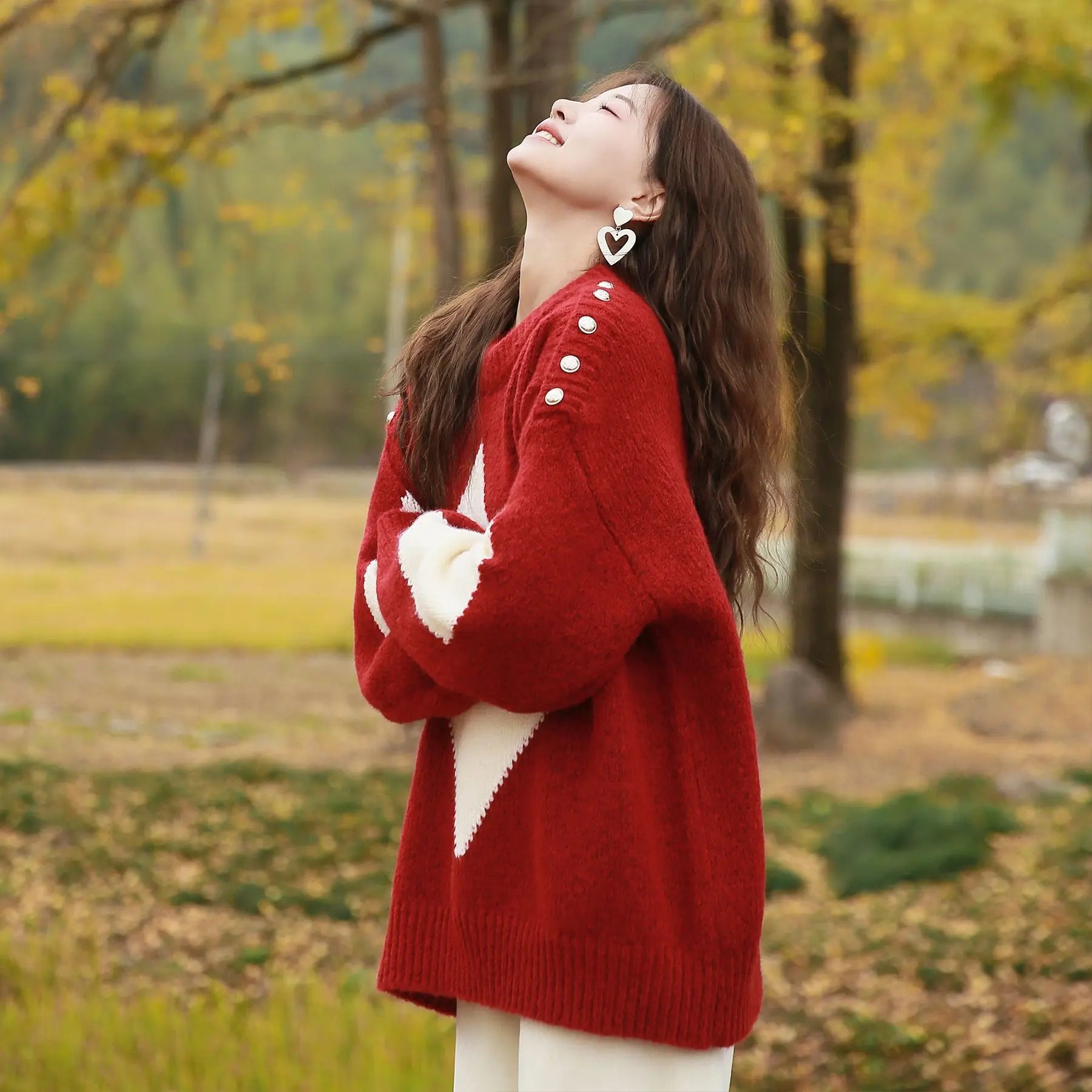 Kerstrode losse trui voor dames, herfst- en wintermode, gebreide top, dik