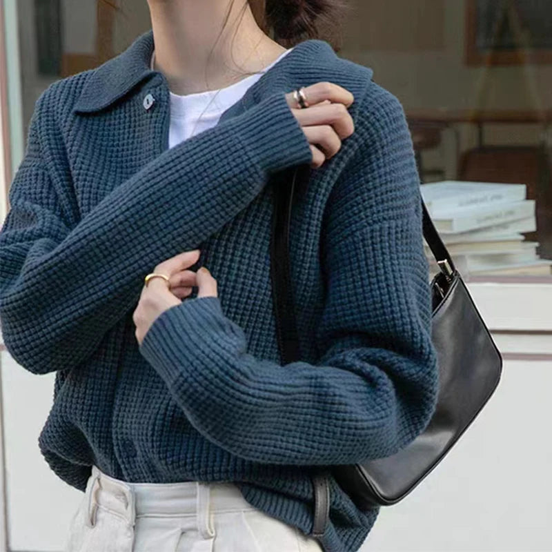 Heliar Dames Gebreide Cardigans Truien Streetwear Enkelrijs Lange Mouw