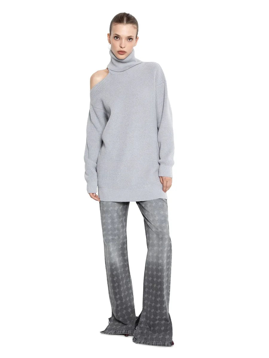 Bornladies Dames coltrui met uitgesneden schouders, lange mouwen en geribbelde breisels