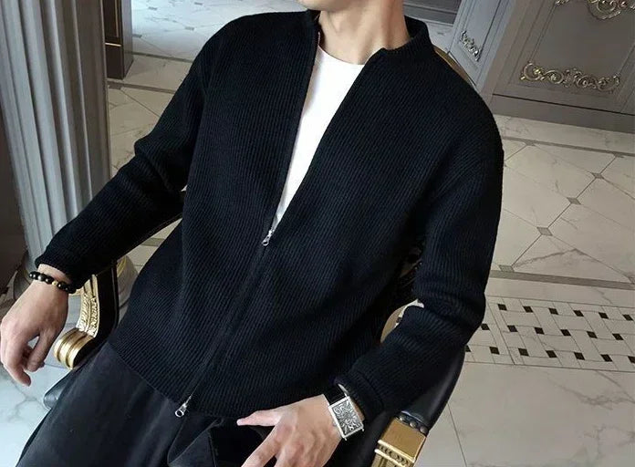 Man Clothes Coat Zipper Plain Knitted Sweaters for Men Jacket Zip up Cardigan